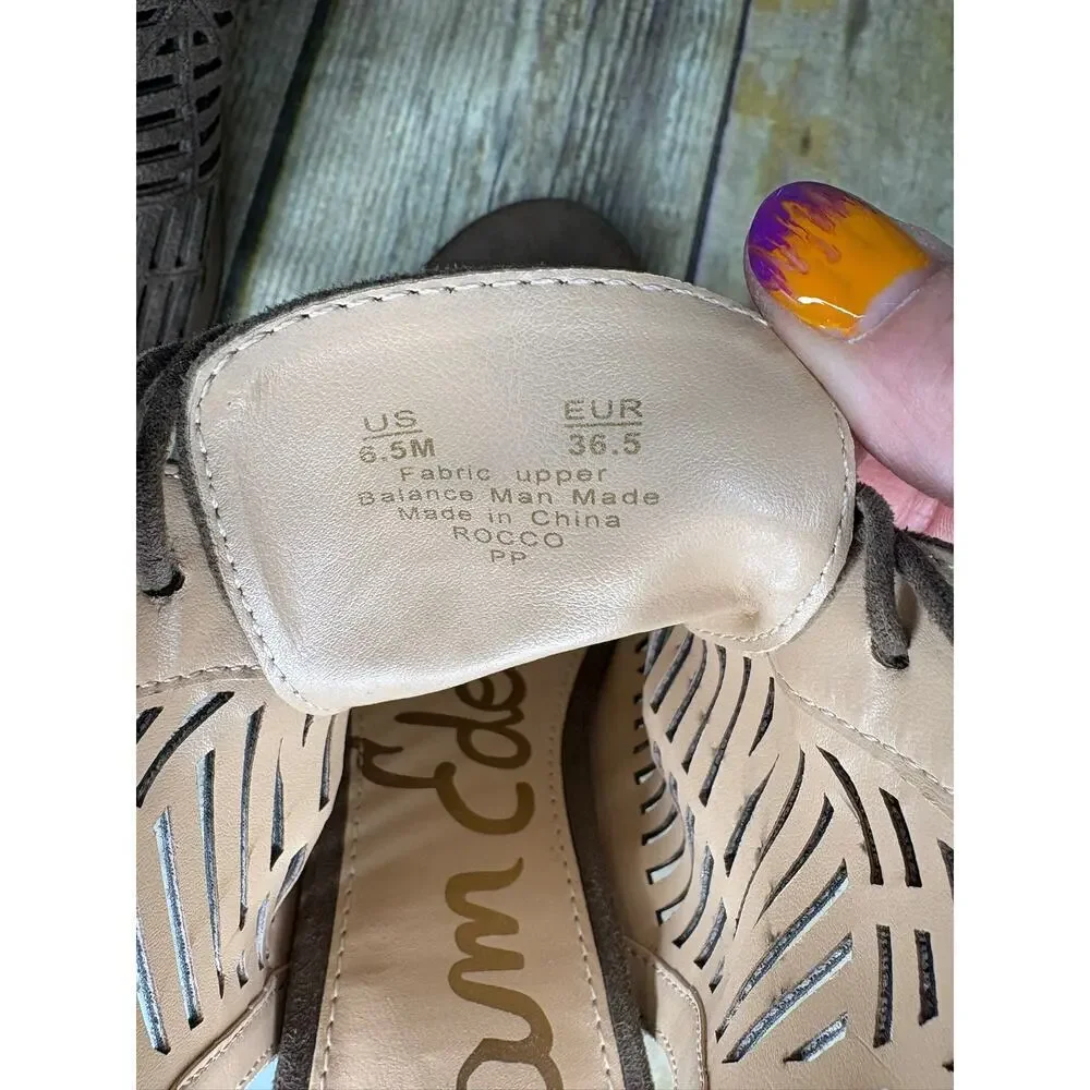 Sam Edelman Rocco Boho Hippie Vegan Leather Lace Up Block Heels‎ Womens Sz 6.5